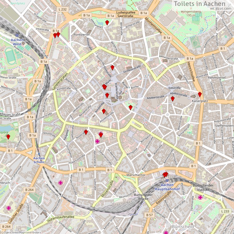 Toiletten Aachen - map of cash machines