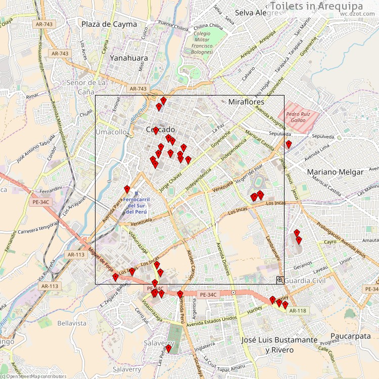 Toilets Arequipa - map of cash machines