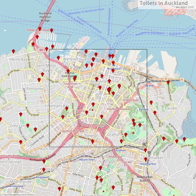 Toilets Auckland - map of cash machines