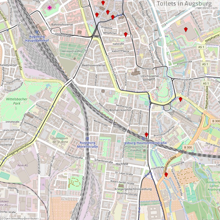 Toilets Augsburg - map of cash machines