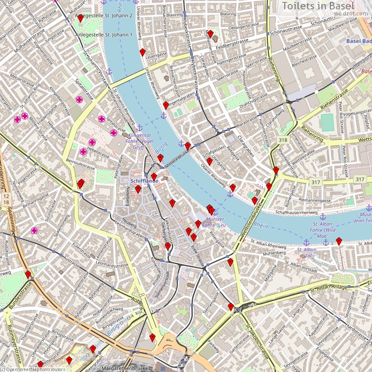 Toilets Basel - map of cash machines