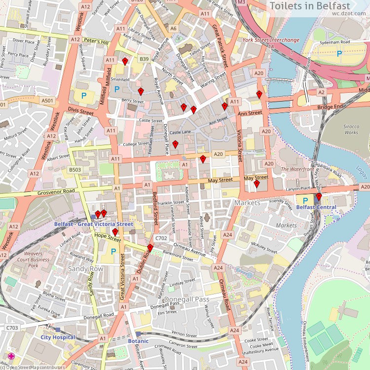 Toilets Belfast - map of cash machines