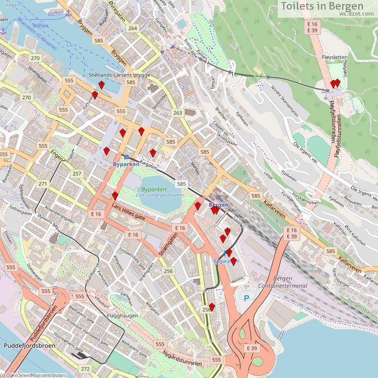 Toilets Bergen - map of cash machines
