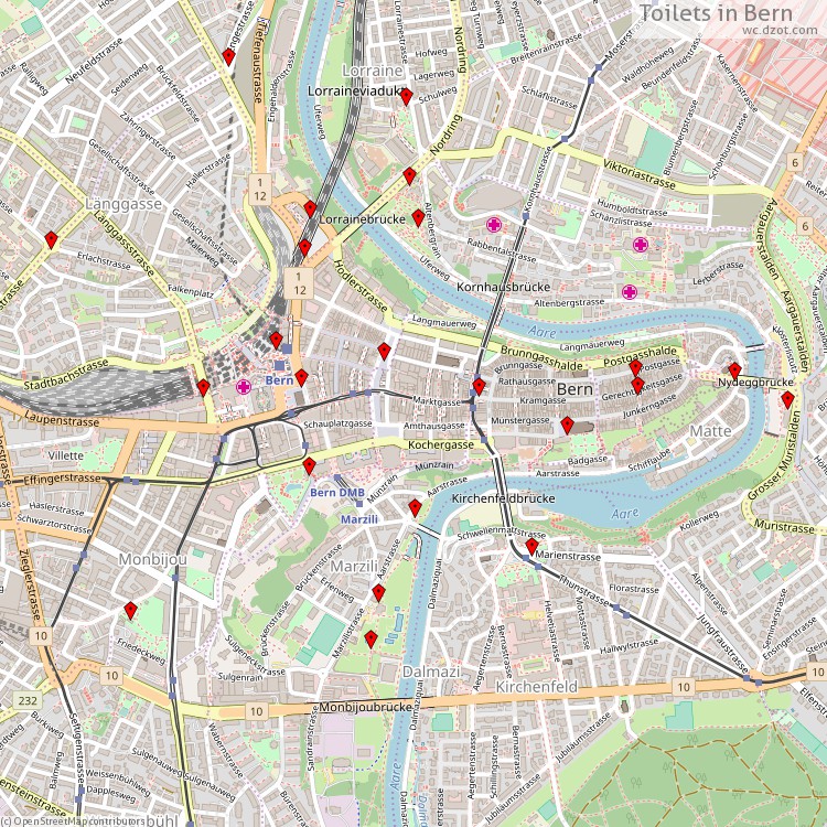 Toilets Bern - map of cash machines