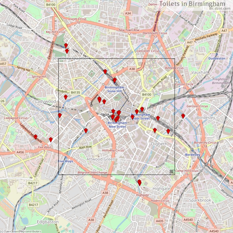 Toilets Birmingham - map of cash machines