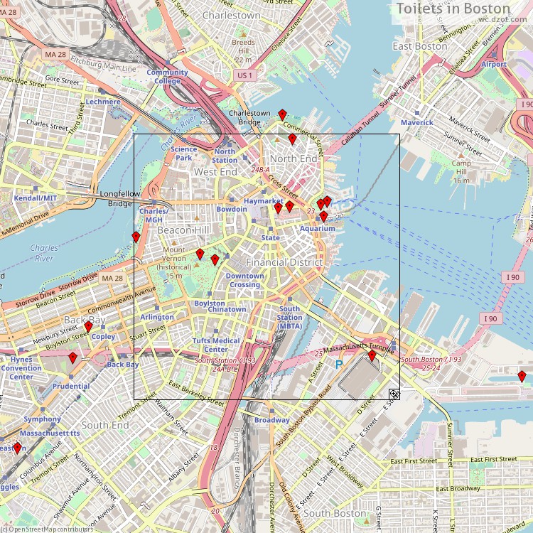 Toilets Boston - map of cash machines
