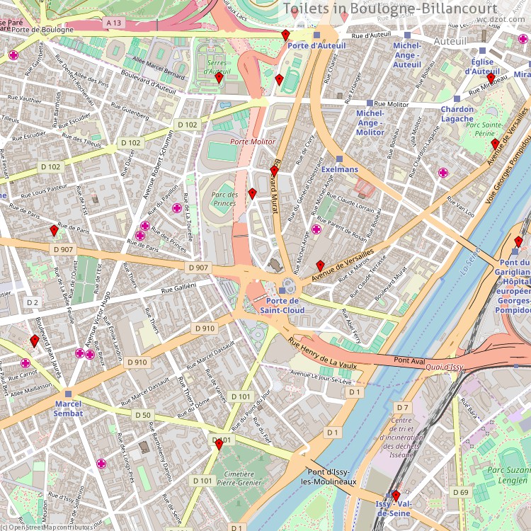 Toilets Boulogne-Billancourt - map of cash machines