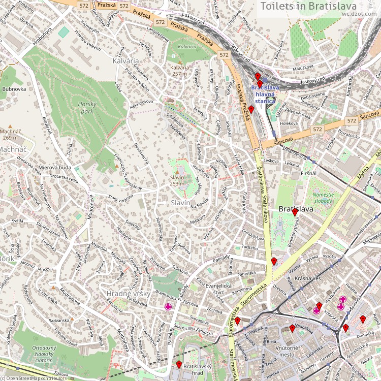 Toilets Bratislava - map of cash machines