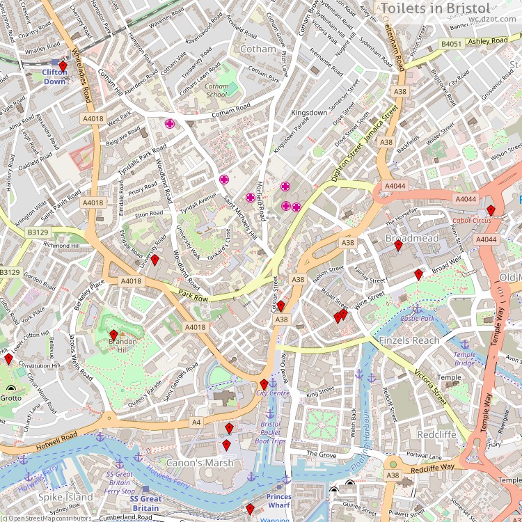 Toilets Bristol - map of cash machines