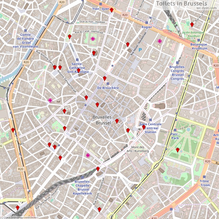 Toilets Bruxelles - Brussel - map of cash machines