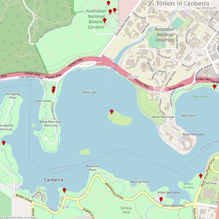 Toilets Canberra - map of cash machines