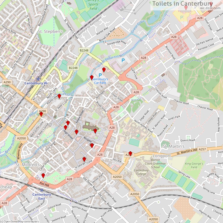 Toilets Canterbury - map of cash machines