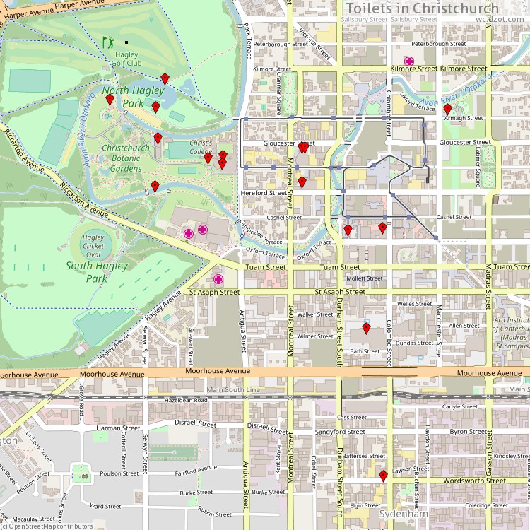 Toilets Christchurch - map of cash machines