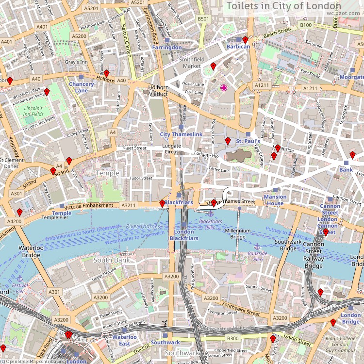Toilets City of London - map of cash machines