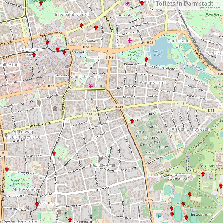 Toilets Darmstadt - map of cash machines