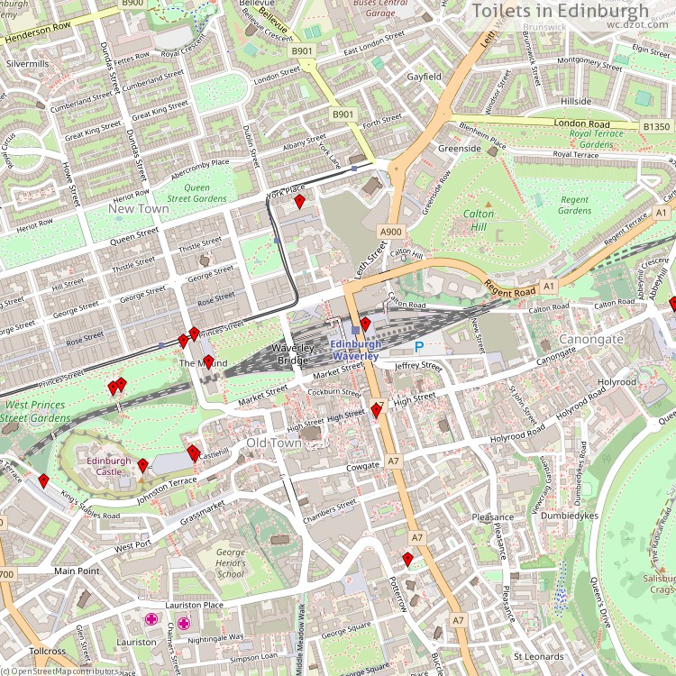 Toilets Edinburgh - map of cash machines