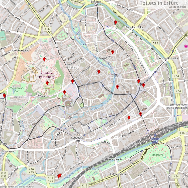 Toilets Erfurt - map of cash machines