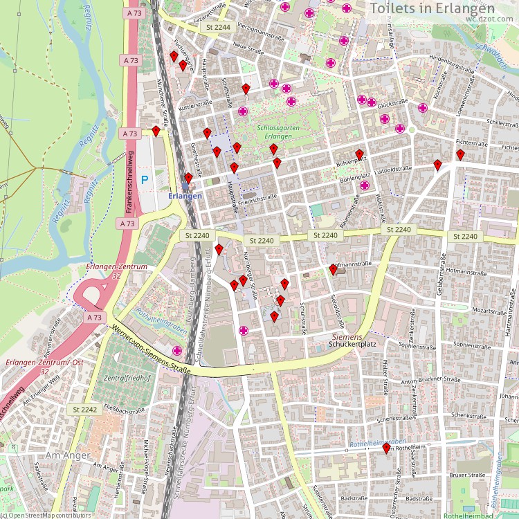 Toilets Erlangen - map of cash machines