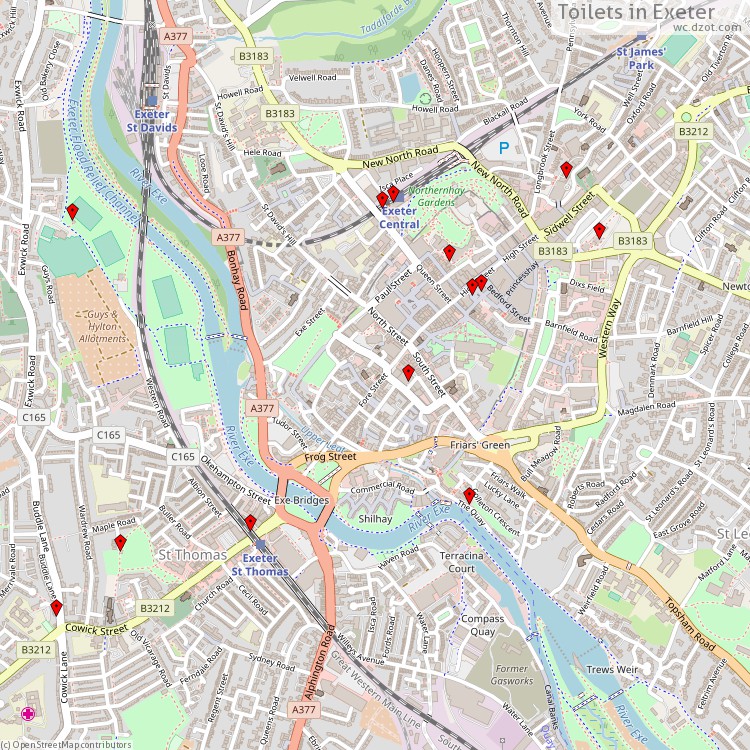 Toilets Exeter - map of cash machines