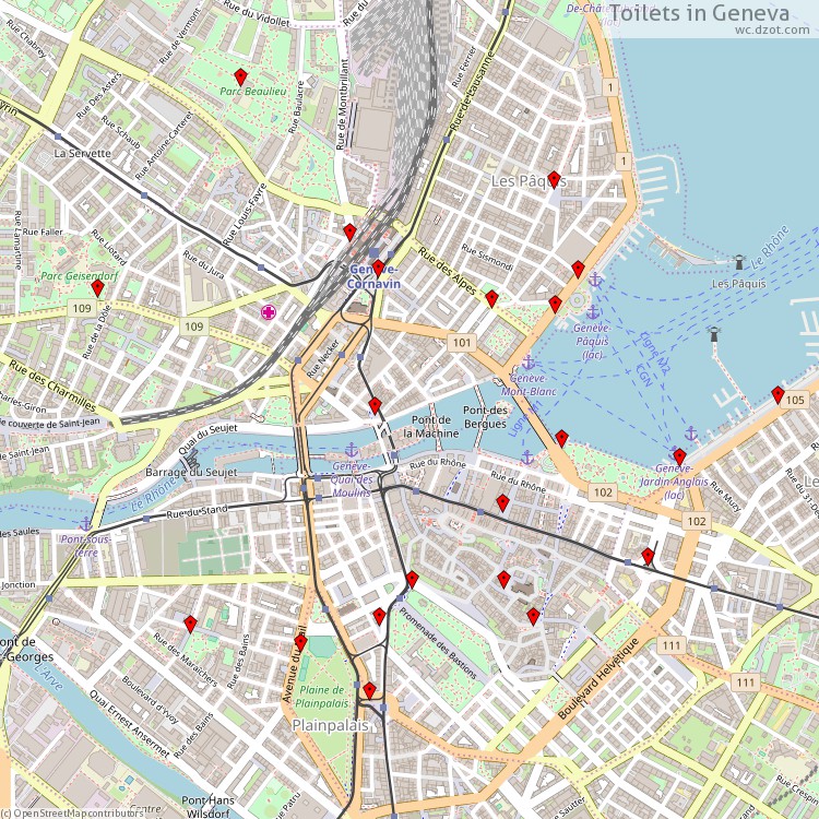 Toilets Geneva - map of cash machines