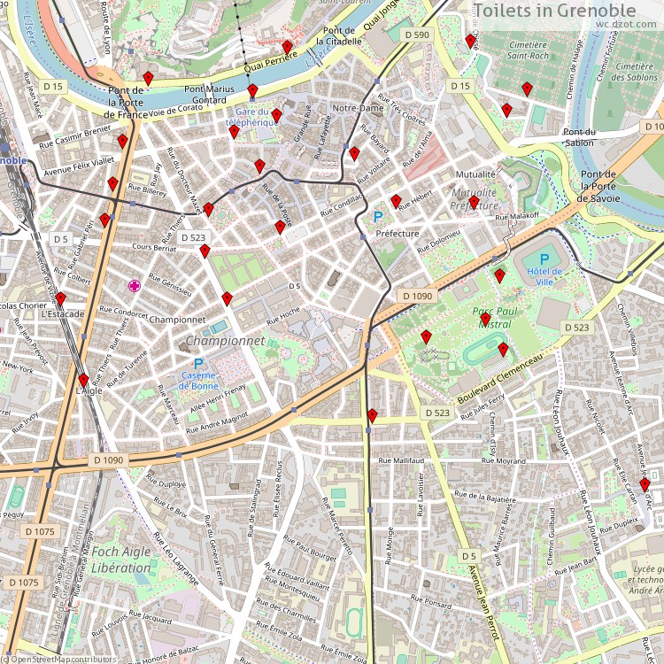 Toilets Grenoble - map of cash machines