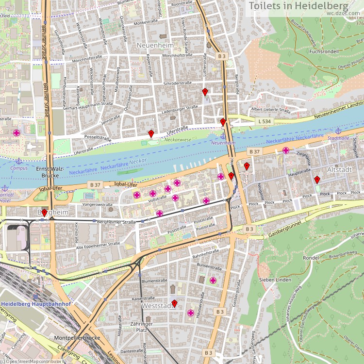 Toilets Heidelberg - map of cash machines