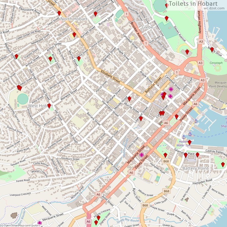 Toilets Hobart - map of cash machines
