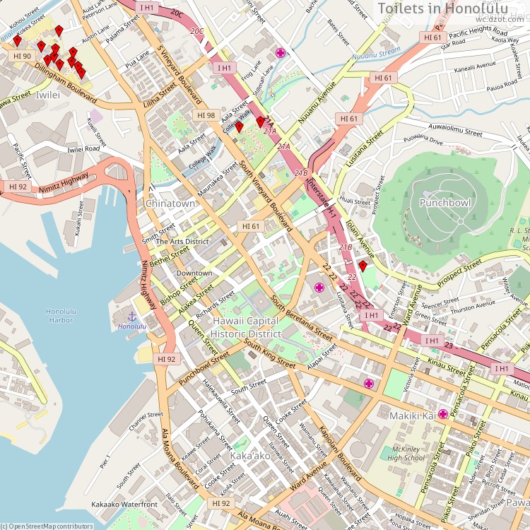 Toilets Honolulu - map of cash machines
