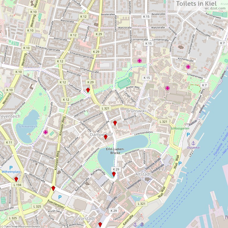 Toilets Kiel - map of cash machines