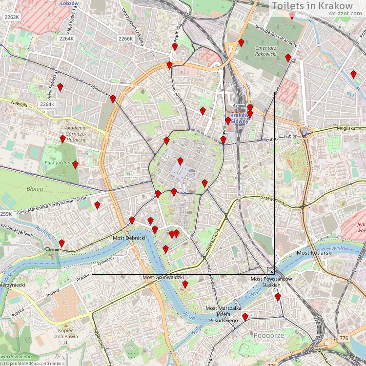 Toilets Krakow - map of cash machines
