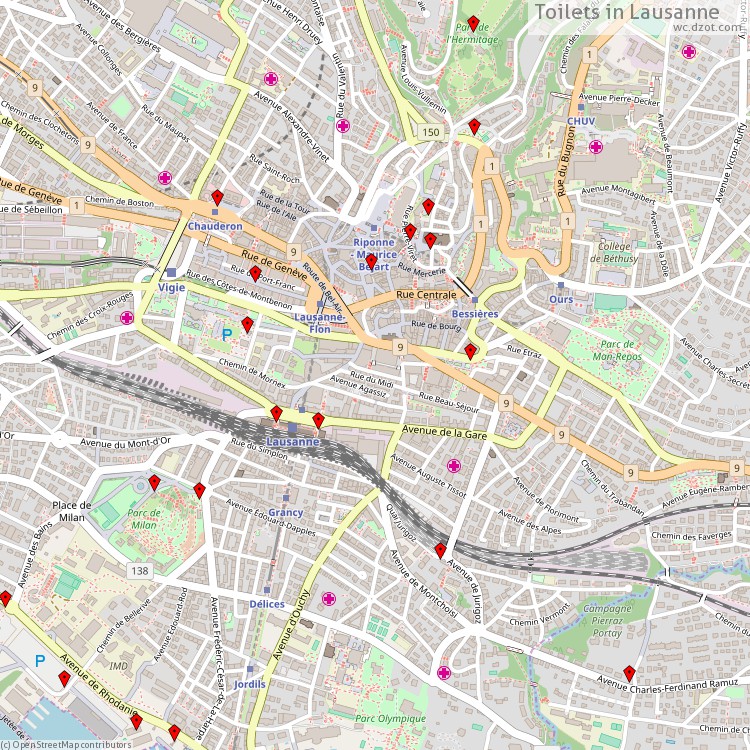 Toilets Lausanne - map of cash machines