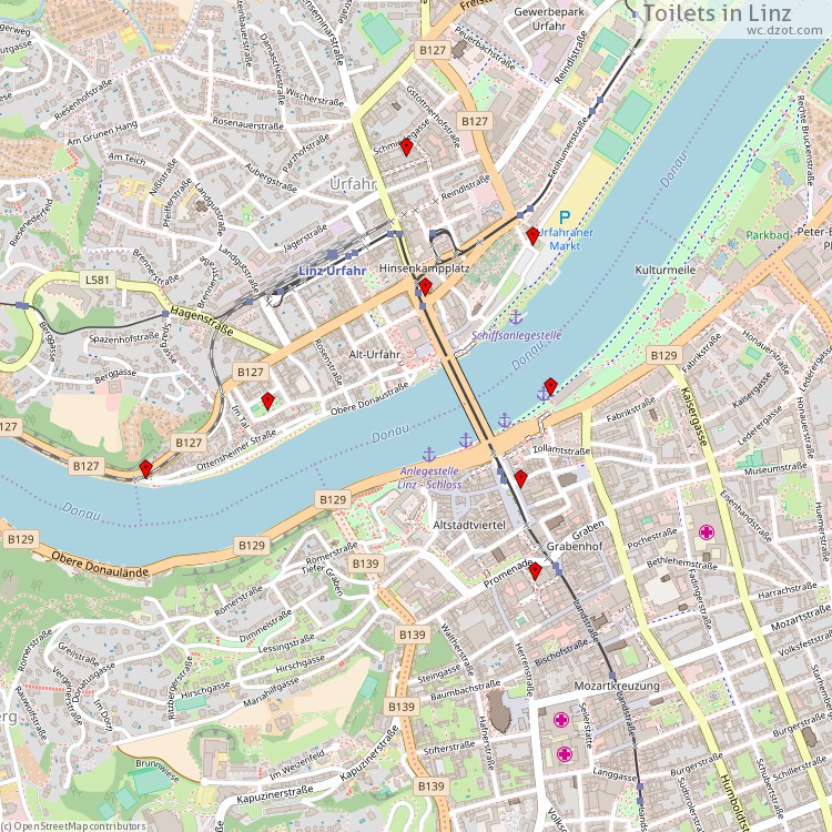 Toilets Linz - map of cash machines