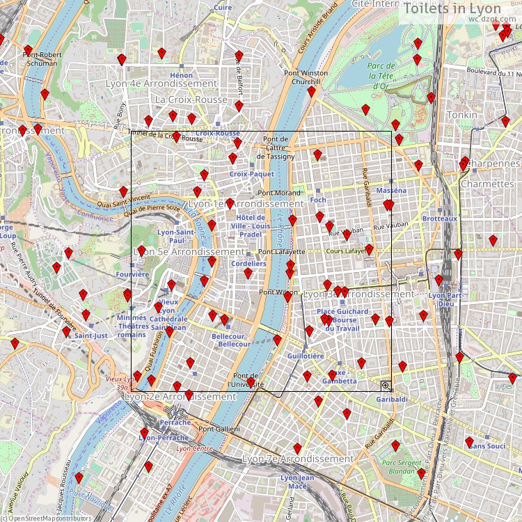 Toilets Lyon - map of cash machines