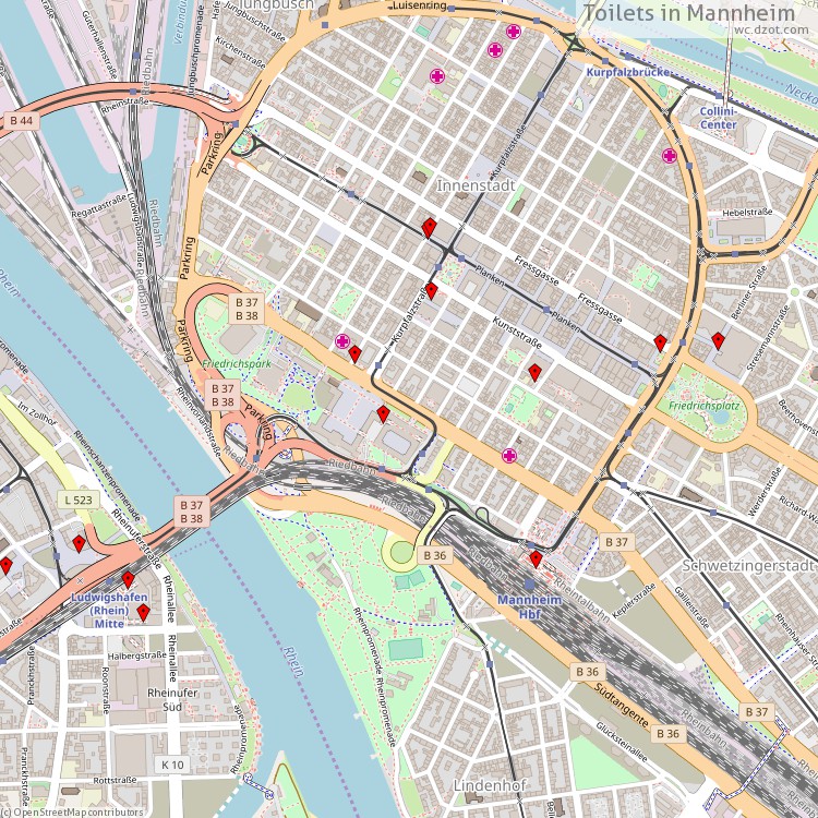 Toilets Mannheim - map of cash machines