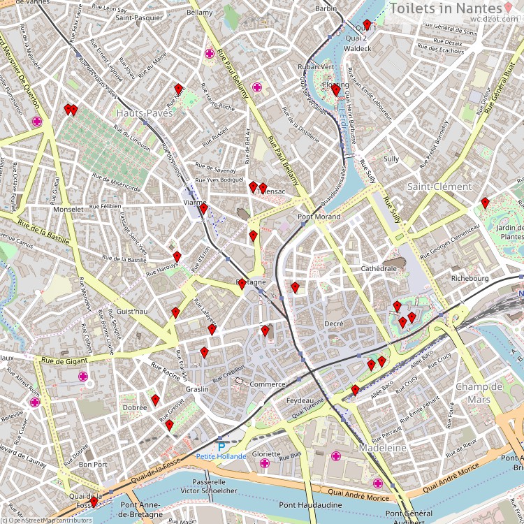 Toilets Nantes - map of cash machines