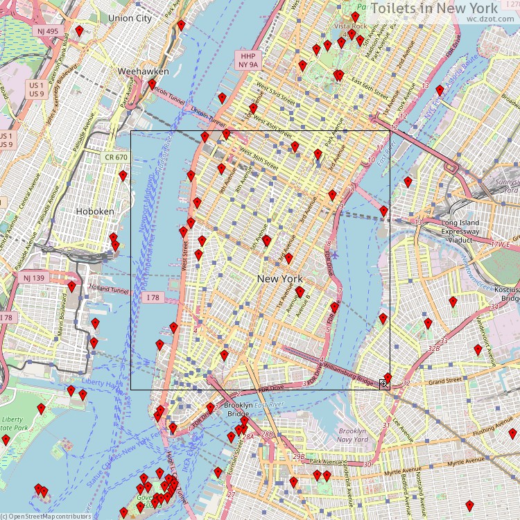 Toilets New York - map of cash machines