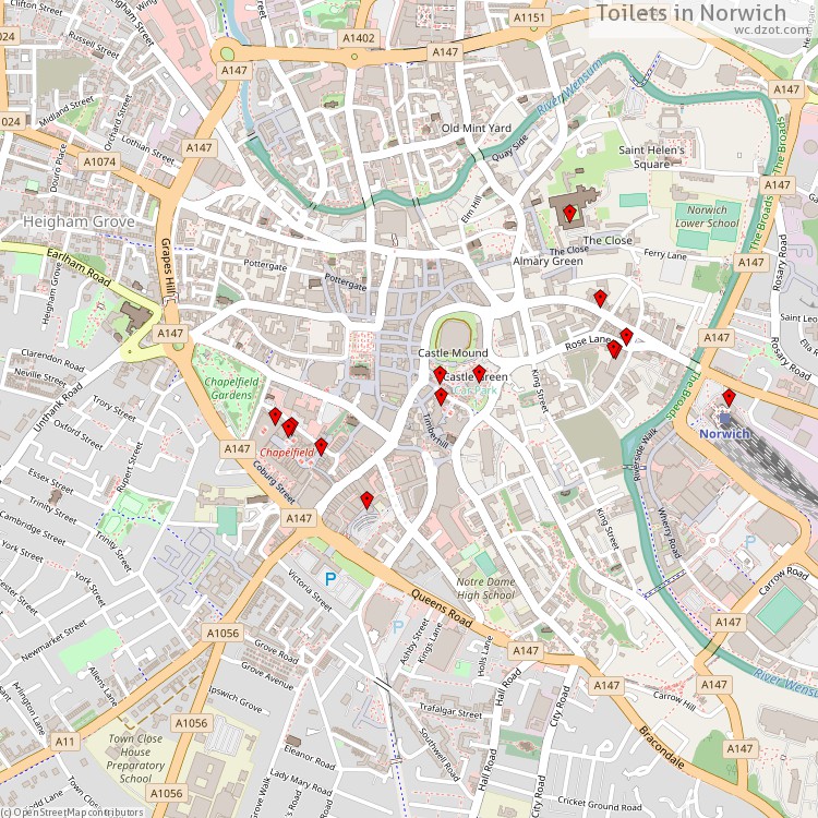 Toilets Norwich - map of cash machines