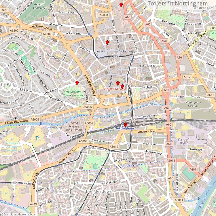 Toilets Nottingham - map of cash machines