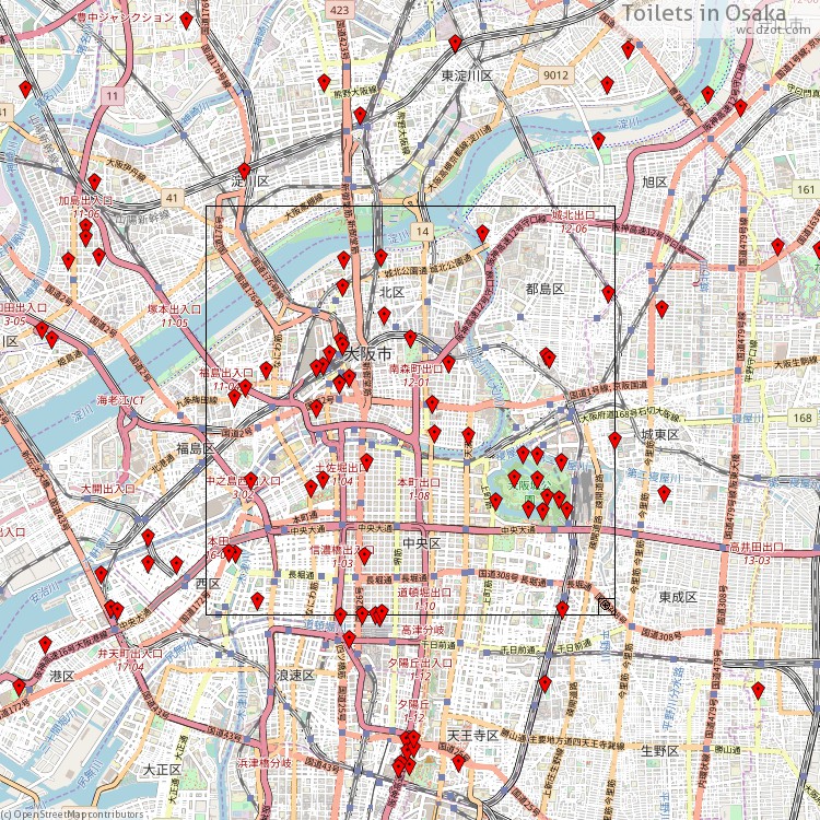 Toilets Osaka - map of cash machines