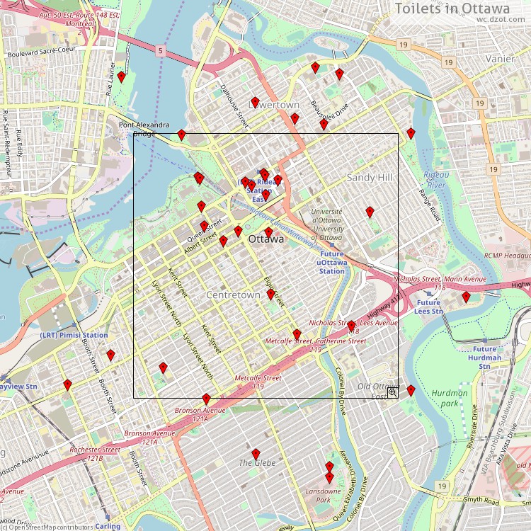 Toilets Ottawa - map of cash machines