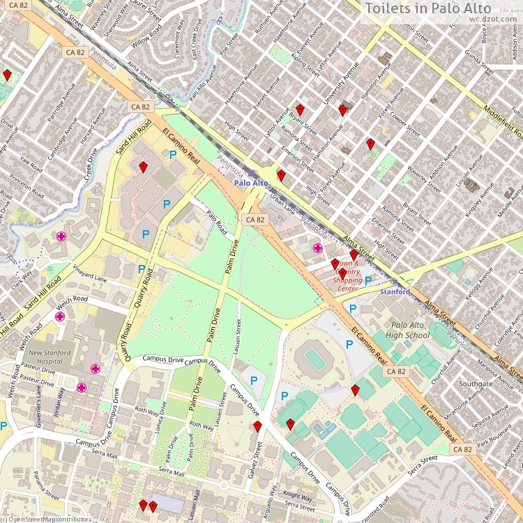 Toilets Palo Alto - map of cash machines