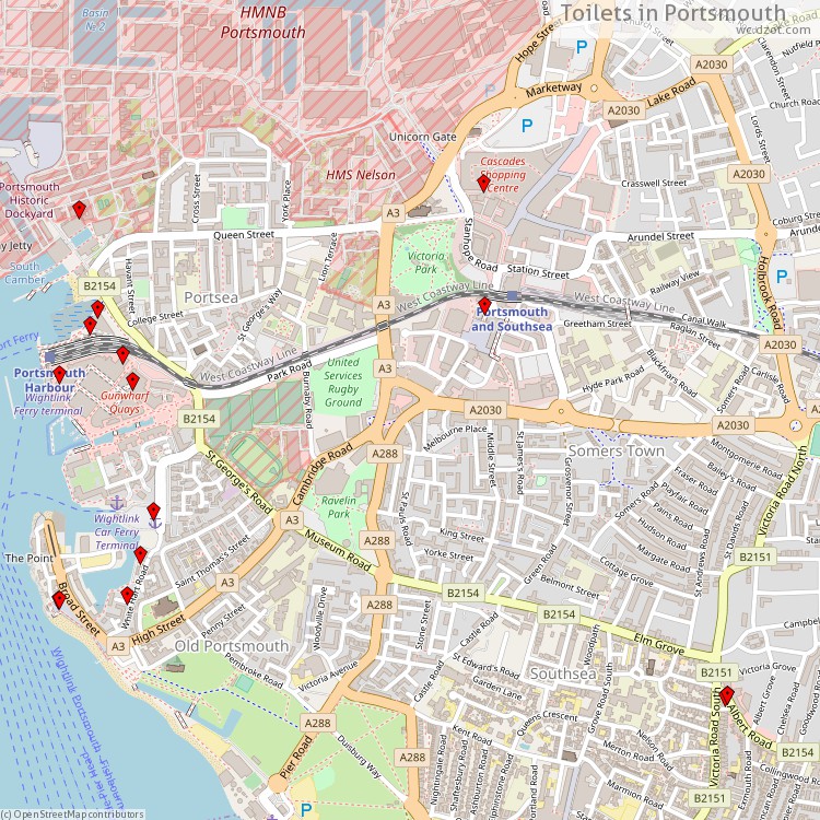 Toilets Portsmouth - map of cash machines