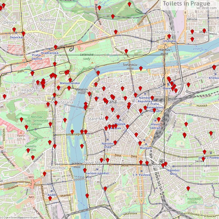 Toilets Prague - map of cash machines