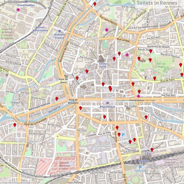 Toilets Rennes - map of cash machines