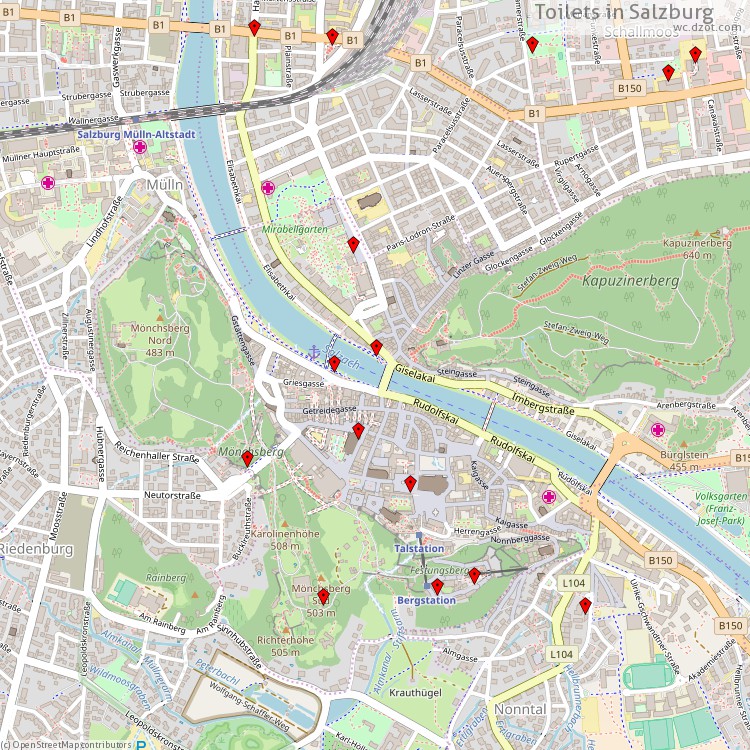 Toilets Salzburg - map of cash machines