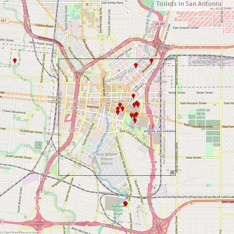 Toilets San Antonio - map of cash machines