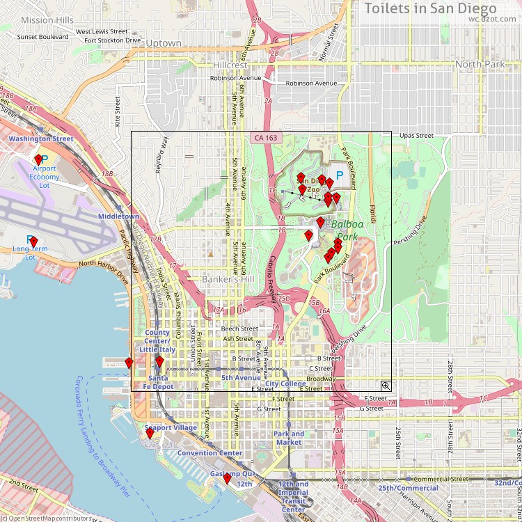 Toilets San Diego - map of cash machines