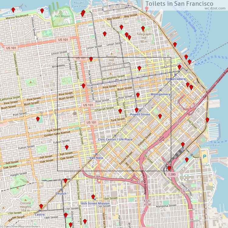 Toilets San Francisco - map of cash machines