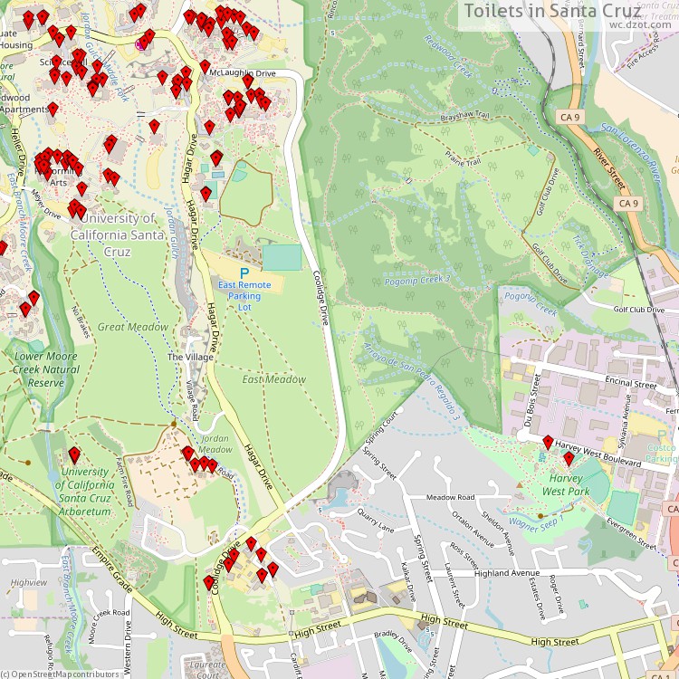 Toilets Santa Cruz - map of cash machines