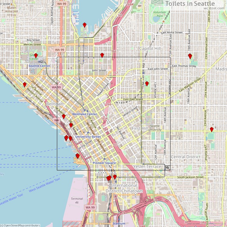 Toilets Seattle - map of cash machines